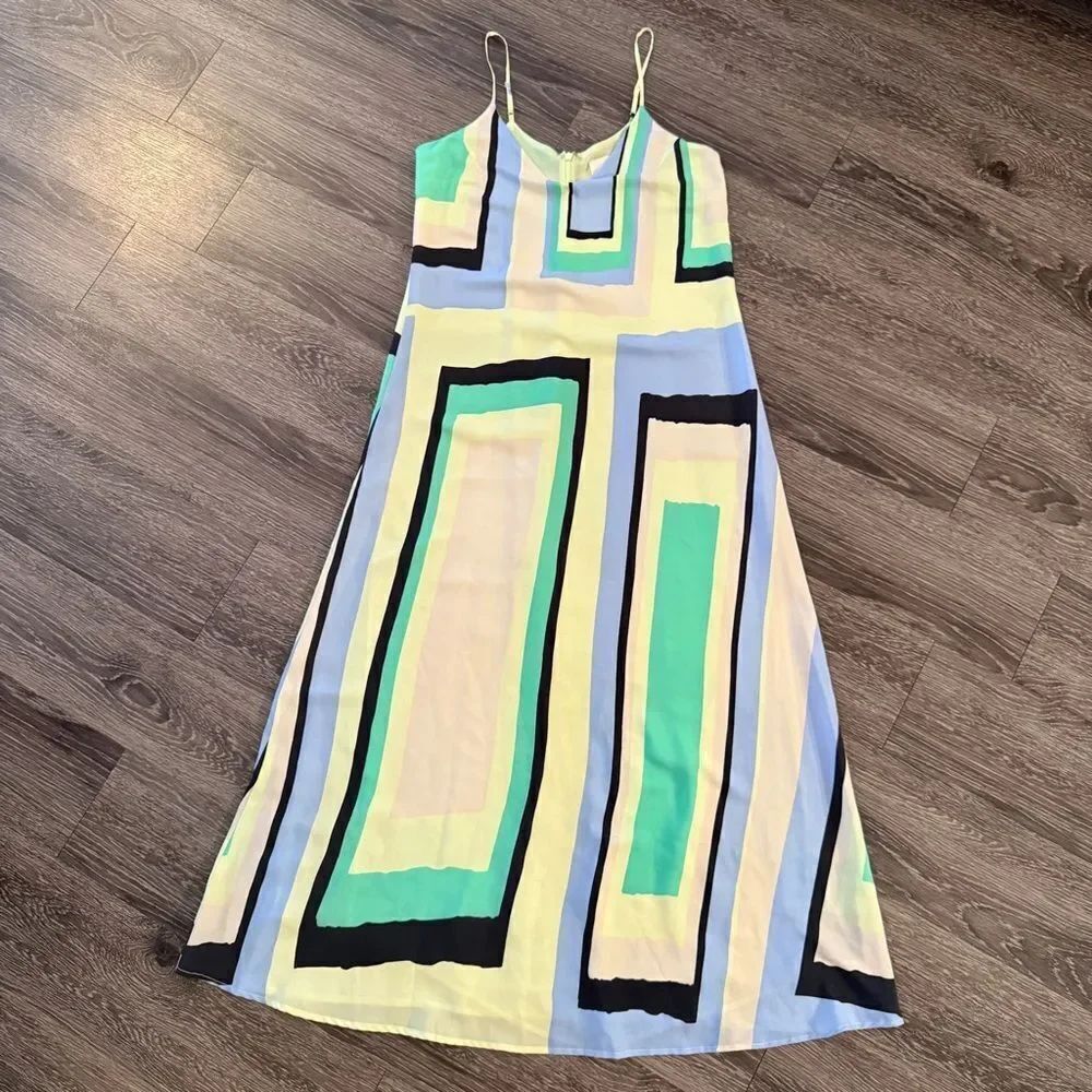Anthropologie Maeve Abstracted Geometric Colorblock Maxi Slip Dress